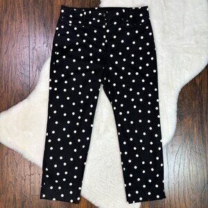 Ann Taylor Crop Chino Pants 6P Black Polka Dot High-Rise Stretch Cotton Women's